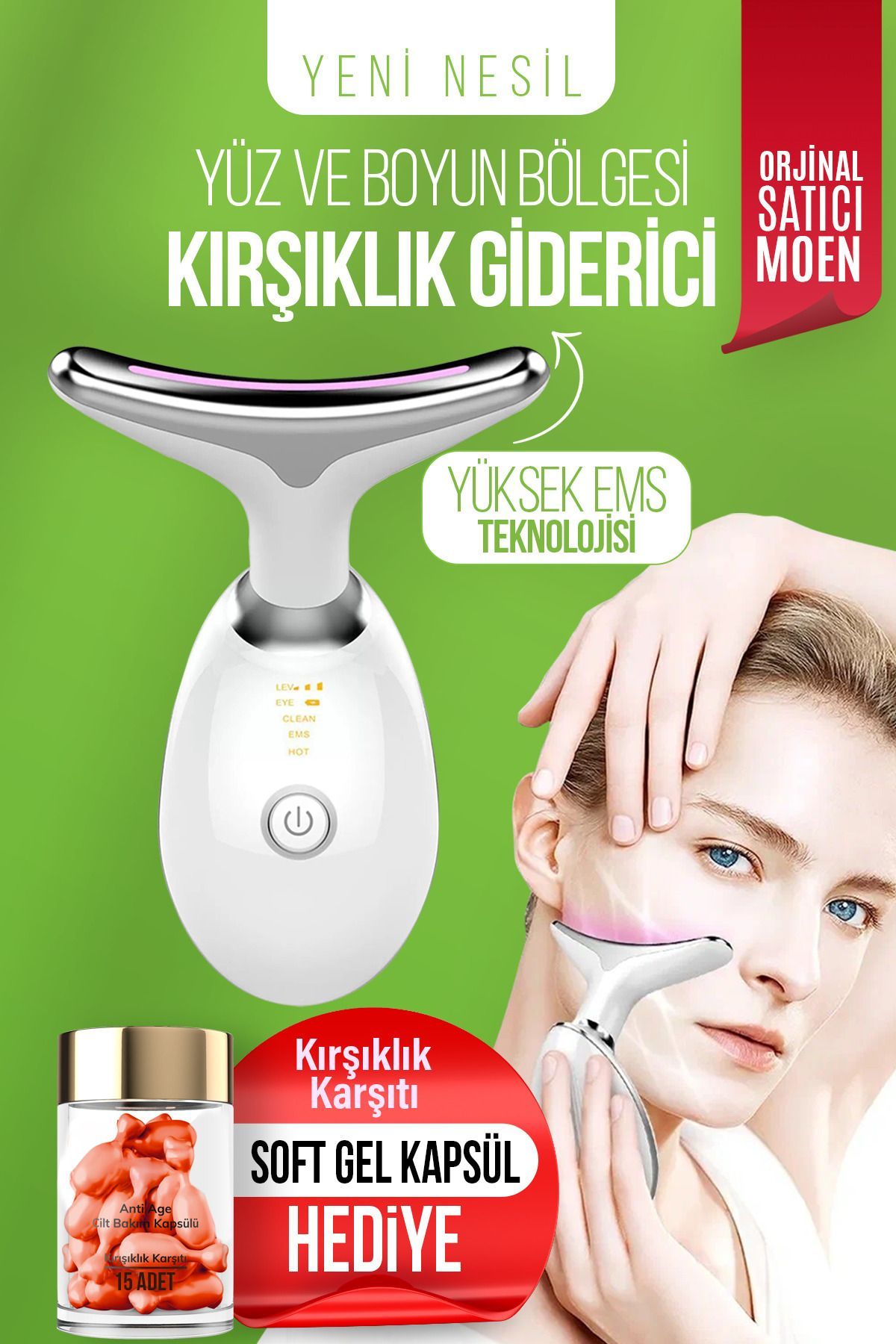 MOEN Yüz Ve Boyun Kırşıklık Giderici Ems Güzellik Cihazı ( Gıdık,Sarkma,Kırışıklık