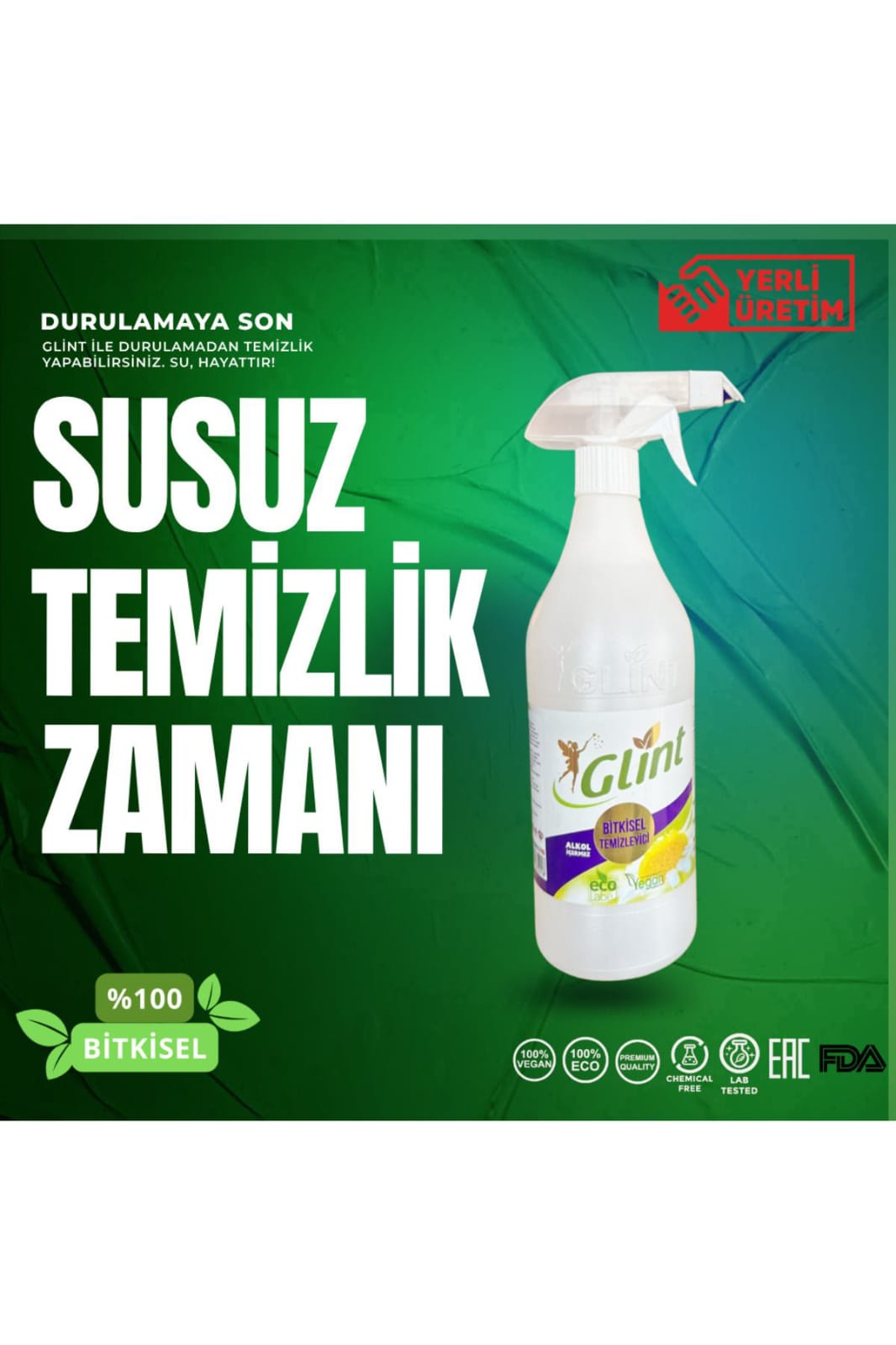 Glint Green Industry 1 Litre %100 Bitkisel Banyo Tuvalet Temizleyici Kireç Çözücü Şömine Temizleyici Sprey