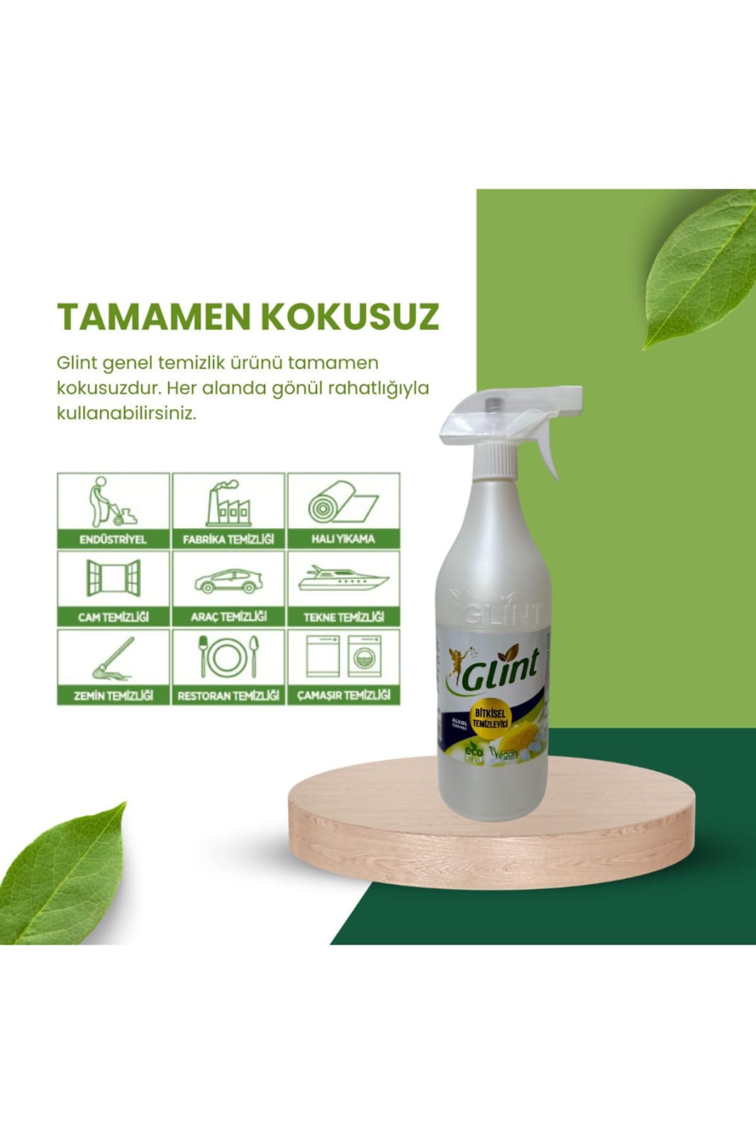 Glint Green Industry 1 Litre %100 Bitkisel Banyo Tuvalet Temizleyici Kireç Çözücü Şömine Temizleyici Sprey