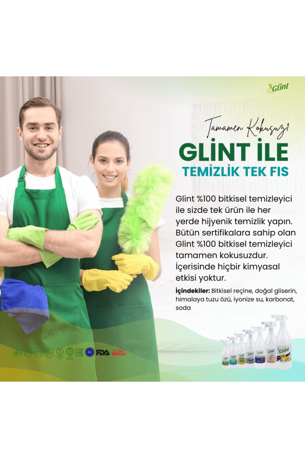 Glint Green Industry 1 Litre %100 Bitkisel Banyo Tuvalet Temizleyici Kireç Çözücü Şömine Temizleyici Sprey